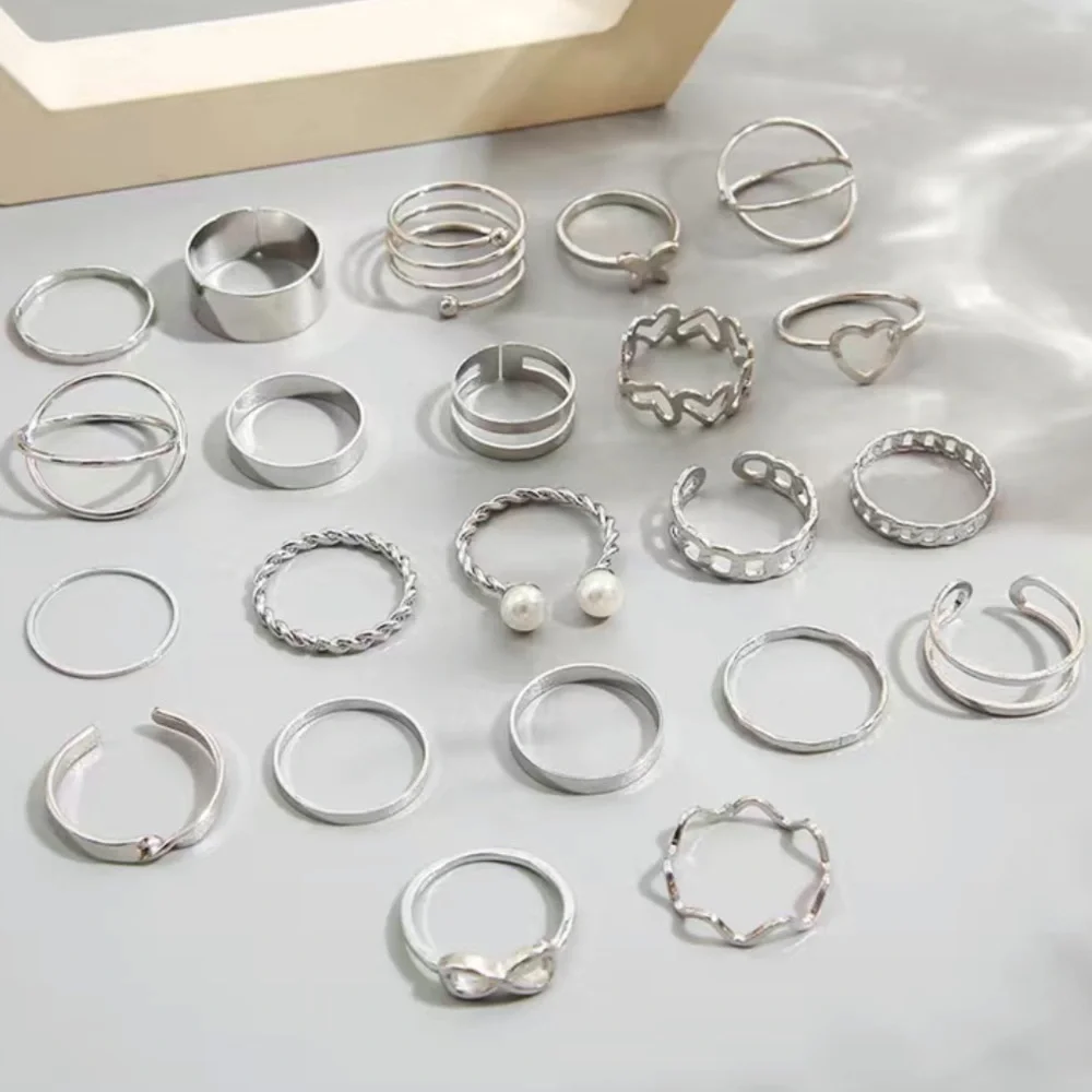Silver Butterfly Love Minimalist Ring Set 22pc